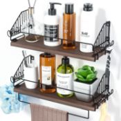 Floating Shelves for Wall, Rustic Wall Shelves with Foldable Towel Holder 2-Pack