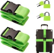 RRP £40 Set of 4 x 2-Pack Luggage Straps Adjustable Sturdy Green Nylon Suitcase Straps with 2 Pcs