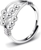 RRP £84 Set of 12 x Thboxes Anxiety Ring for Daughter, Silver Fidget Ring for Anxiety Adjustable