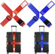 RRP £40 Set of 4 x Cross Style Luggage Straps, Adjustable Heavy Duty Suitcase Straps with Tag Travel
