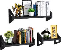Set of 2 x SWTYMIKI Floating Shelves 3-Pack, Pine Rustic Wood Wall Shelves, Wall Mounted Shelves
