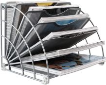 RRP £28.99 EasyPAG Fan-Shaped 6 Compartment Desktop Mesh in Tray Office Desk Tidy A4 File Holder