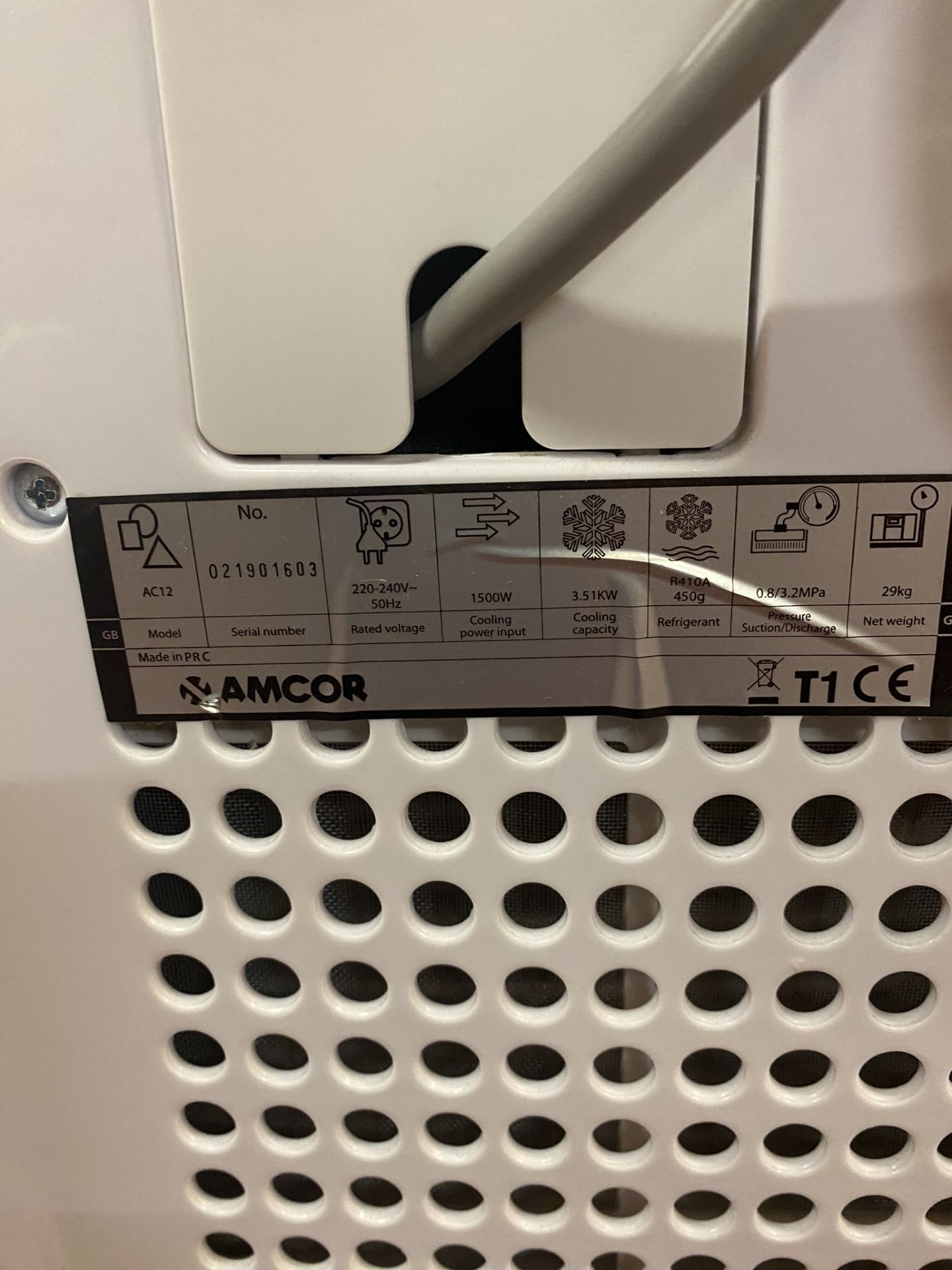 Amcor AC12 12000 BTU Portable Air Conditioning Unit Mobile Air Conditioner - White - Image 4 of 4