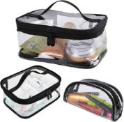 RRP £40 Set of 4 x 3-Pieces Waterproof Toiletry Cosmetic Makeup PVC Travel Wash Bag Clear Set
