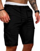RRP £22.99 AOBAOLE Men's Cargo Shorts Summer Cotton Casual Shorts Elastic Waist Chino Shorts, XL