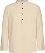 RRP £17.99 YAOBAOLE Mens Casual Cotton Linen Long Sleeve Henley Men Shirt, XL