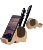 RRP £30 Set of 2 x Yoillione Wooden Pen Phone Stand Elephant Phone Holder Animal Phone Stand