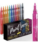RRP £19.99 Artistro Glitter Paint Pens for Rock Painting, Stone Ceramic, Glass, Fabric DIY Craft,