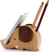 RRP £30 Set of 2 x Yoillione Wooden Pen Phone Stand Elephant Phone Holder Animal Phone Stand