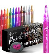 RRP £17.99 Artistro Metallic Paint Pens for Rock Painting, Stone Ceramic, Glass, Fabric DIY Craft,