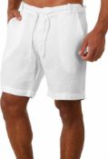 RRP £19.99 YAOBAOLE Men's Summer Loose Casual Linen Shorts Beach Cargo Shorts with Pockets, M