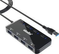 RRP £24 Set of 2 x atolla USB 3.0 Hub, 4-Port USB Splitter with Individual LED Power Switches, Ultra