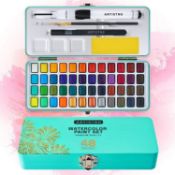RRP £24.99 ARTISTRO Watercolour Paint Set, 48 Vivid Colours in Portable Box, Including Metallic