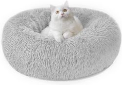 RRP £126 Set of 7 x Calming Dog Cat Donut Bed - 19.7in Fluffy Plush Puppy Kitten Cuddler Round Bed