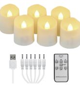 RRP £19.99 Freepower 6Pcs Rechargeable LED Tea Lights with Remote Control and Timer