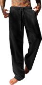 RRP £19.99 YAOBAOLE Men's Cotton Linen Pants Casual Stretchy Drawstring Waist Men Trousers with