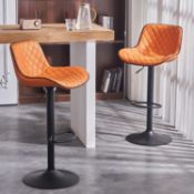 RRP £229.99 YOUTASTE Bar stools Set of 2 Orange PU Leather Upholstered Barstools with High Back