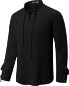 RRP £19.99 YAOBAOLE Men Long Sleeve Henley Shirt Classic Lace Up Vintage Shirt, 3XL
