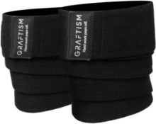 RRP £48 Set of 4 x GRAFTISM Knee Wraps Weight Lifting Elasticated Support Knee Straps for Gym,