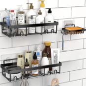 RRP £48 Set of 3 x IMURZ Shower Caddy, No Drilling Adhesive Wall Mounted Shower Shelf
