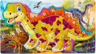 RRP £32 Set of 2 x Large Dinosaurs Wooden Jigsaw Puzzles for Kids Gifts | Numbers and Alphabet