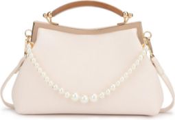 EVEOUT Women's Handbag PU Leather Top Handle Bag with Pearl Hand Chain Ladies Shoulder Bag
