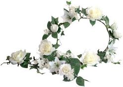 RRP £72 Set of 4 x Artificial Rose, Lily and Stephanotis 6ft Garland - White/Ivory