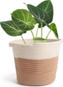 Set of 2 x Cymax Cotton Rope Plant Basket,20cm Indoor Woven Plant Pots Decorative Flower Pot