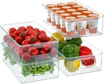 Finew Stackable Fridge Storage Organiser Set of 6, Clear Refrigerator Storage Bins, Transparent