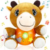 RRP £34 Set of 2 x Tcvents Baby Toys Plush Cow Infant Light Up Musical Toys, 12 Songs, Nature
