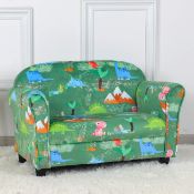 RRP £99.99 PWTJ Kid Sofa Chair,2-Seater Upholstered Kid Couch with Dinosaur Pattern Velvet Fabric
