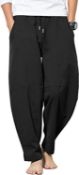 RRP £19.99 YAOBAOLE Men's Cotton Linen Pants Casual Stretchy Drawstring Waist Trousers with