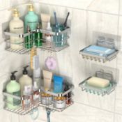 RRP £60 Set of 3 x Yazoni Corner Shower Caddy, Adhesive Shower Shelves with Soap Holder No Drilling
