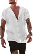 RRP £17.99 YAOBAOLE Mens Summer Linen Shirts Short Sleeve Casual Beach Shirt, L