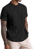 RRP £19.99 YAOBAOLE Men Cotton Linen Henley Shirt 3/4 Sleeve Summer Shirt, L