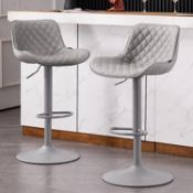 RRP £229.99 YOUTASTE Bar Stools Set of 2 Grey PU Leather Upholstered Barstools with High Back Modern