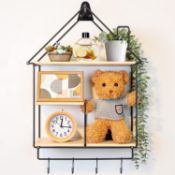 RRP £36 Set of 2 x Allinside Floating Shelves Wall Mounted, 3 Tiers House-Shaped Storage Hanging