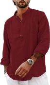 RRP £17.99 YAOBAOLE Mens Casual Cotton Linen Short/Long Sleeve Henley Shirt Grandad Banded Button