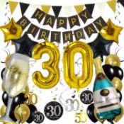 RRP £110 Set of 10 x ZERODECO Birthday Decorations, Black and Gold Happy Birthday Banner