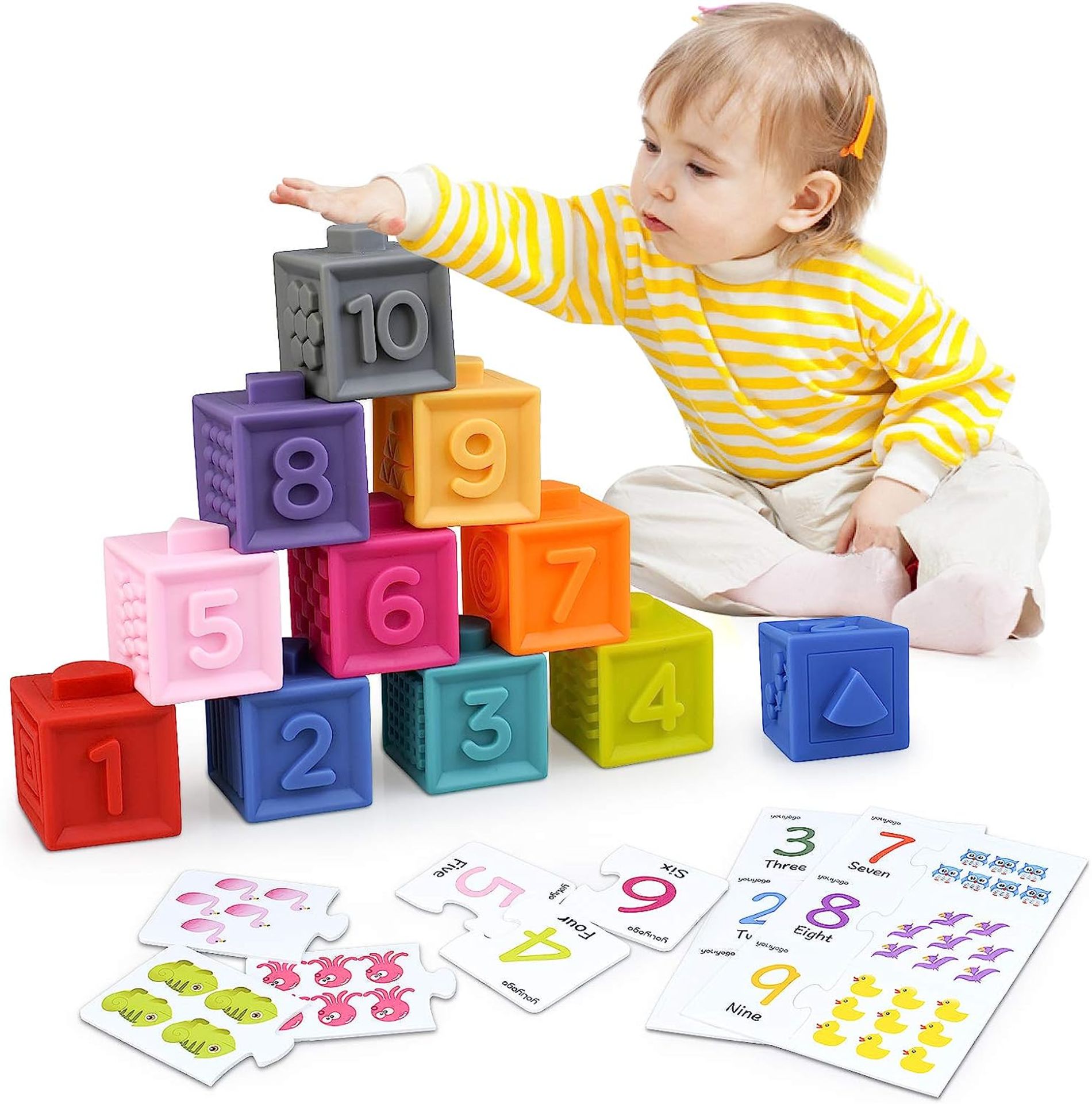 RRP £34 Set of 2 x yoliyogo Stacking Blocks Toy Kids Building Block Plus Matching Puzzle Card
