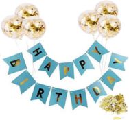 RRP £32 Set of 8 x DTShow Happy Birthday Banner Birthday Bunting with 6 Gold Confetti Latex Balloons