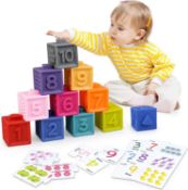 RRP £34 Set of 2 x yoliyogo Stacking Blocks Toy Kids Building Block Plus Matching Puzzle Card