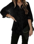 RRP £29.99 Apoonaba Women's Top Casual Elegant Floral Pattern Blouse Long Sleeve Shirt, Small