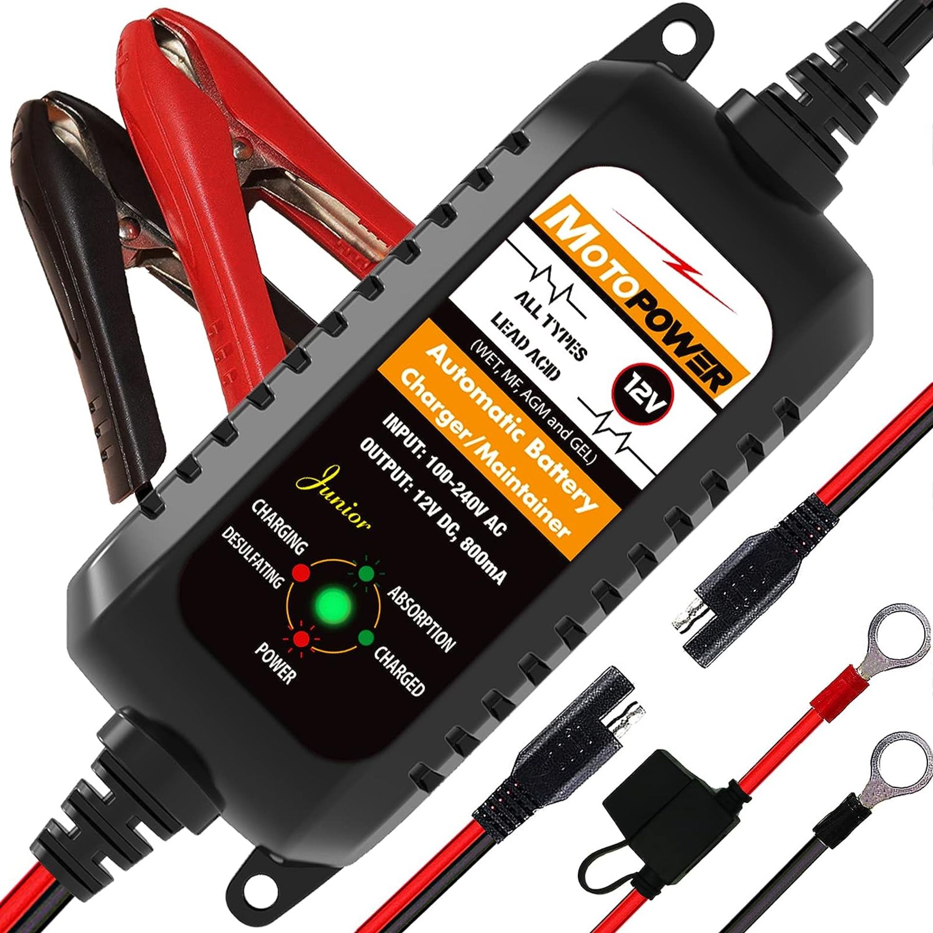 RRP £24.99 MOTOPOWER MP00205A 12V 800mA Fully Automatic Battery Charger/Maintainer - UK Plug