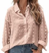 RRP £30.99 APOONABA, XL Womens Long Sleeve V Neck Button Down Blouse Shirt Casual Loose Pom Pom Top