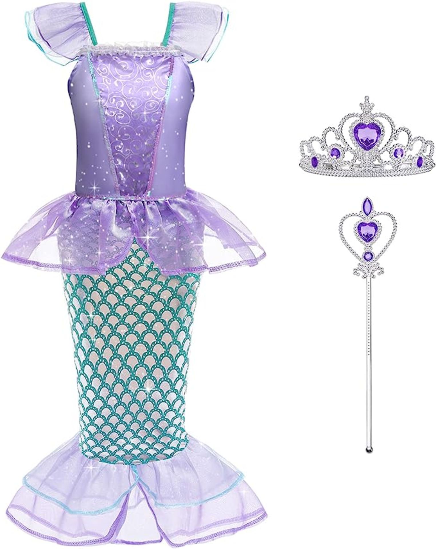 RRP £30 Set of 2 x ACWOO Little Girls Mermaid Costume, Princess Mermaid Costumes Set with