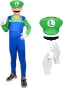 RRP £42 Set of 3 x ACWOO Super Mario Luigi Costume for Kids, Luigi Fancy Dress Costume