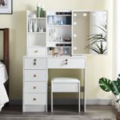 RRP £179.99 Puselo Dressing Table Vanity Makeup Table with Lights Mirror, Drawers,Cushioned Stool