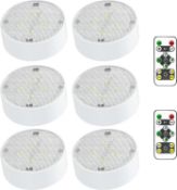 RRP £36 Set of 2 x Starxing 6-Pack Puck Lights with Remote, LED Under Cabinet Lights Indoor, Stick