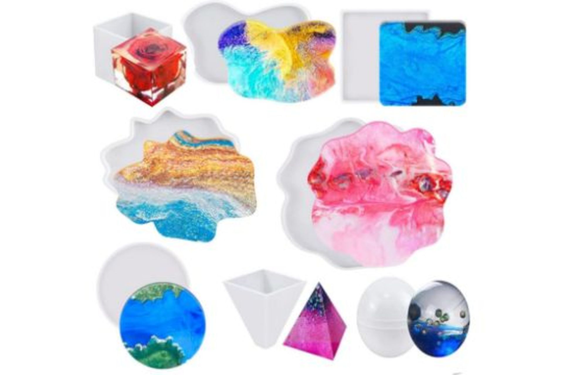 RRP £220 Set of 17 x Upgraded 38Pcs Resin Jewellery Making Kits Molds Large Size Pyramid Resin